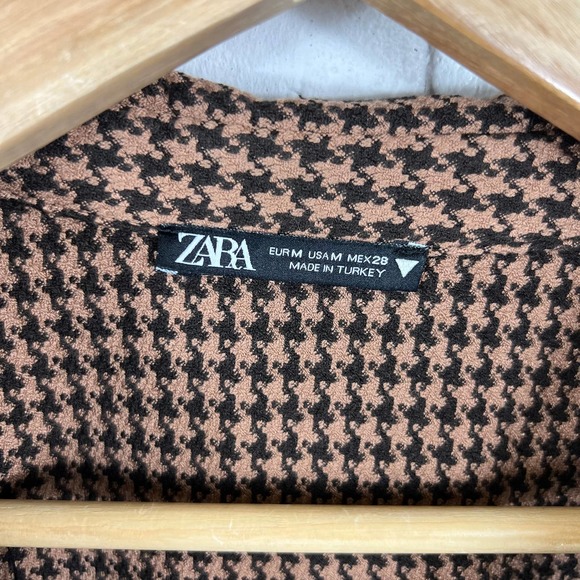 Zara Women's Houndstooth Cropped Top Long Sleeves Brown Black Size Medium NWOT - Picture 3 of 4